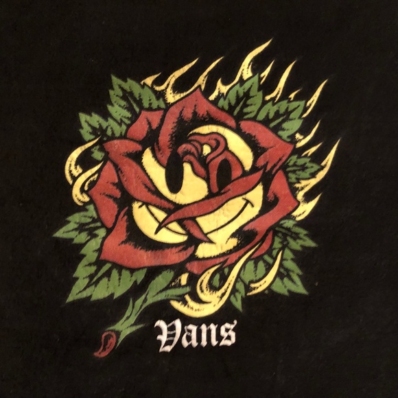 Black Vans Silent  Curse T-Shirt in black with a rose and flame - Picture 3 of 5